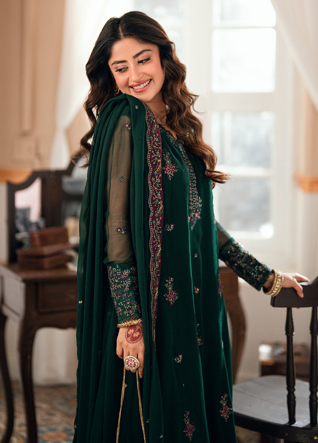 Eid Ensembles by Azure Unstitched Embroidered Chiffon 3 Piece Suit AZ26UEE ES-131 Glimmer Green - Eid Collection