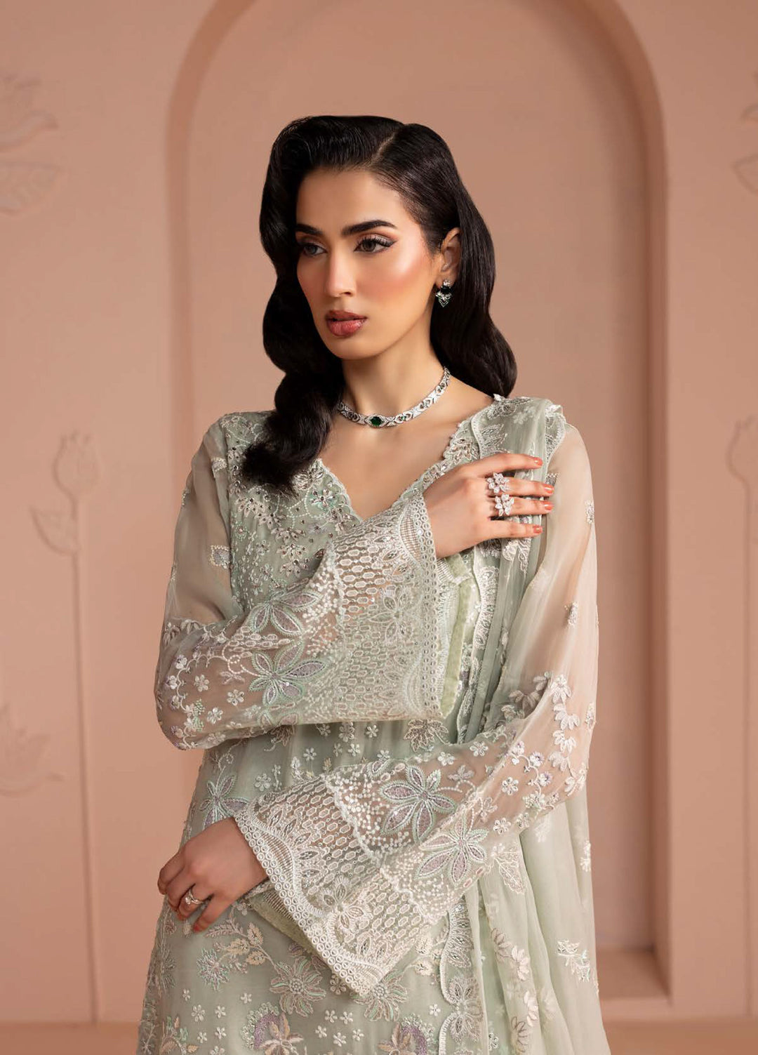 Murawwat by Lavish Premium Unstitched Luxury Chiffon Embroidered 3 peice LV25MC M-08 Mint Whisper - Formals Collection