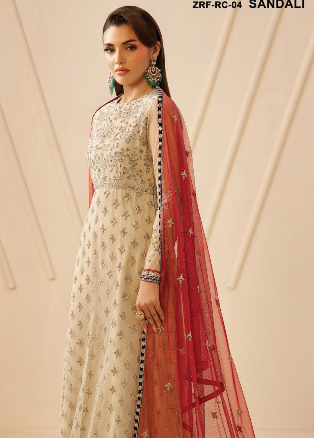 Riwayat by Zarif Unstitched Embroidered Net 3 Piece Suit ZR26URN ZRF-RC-04 SANDALI - Festive Collection