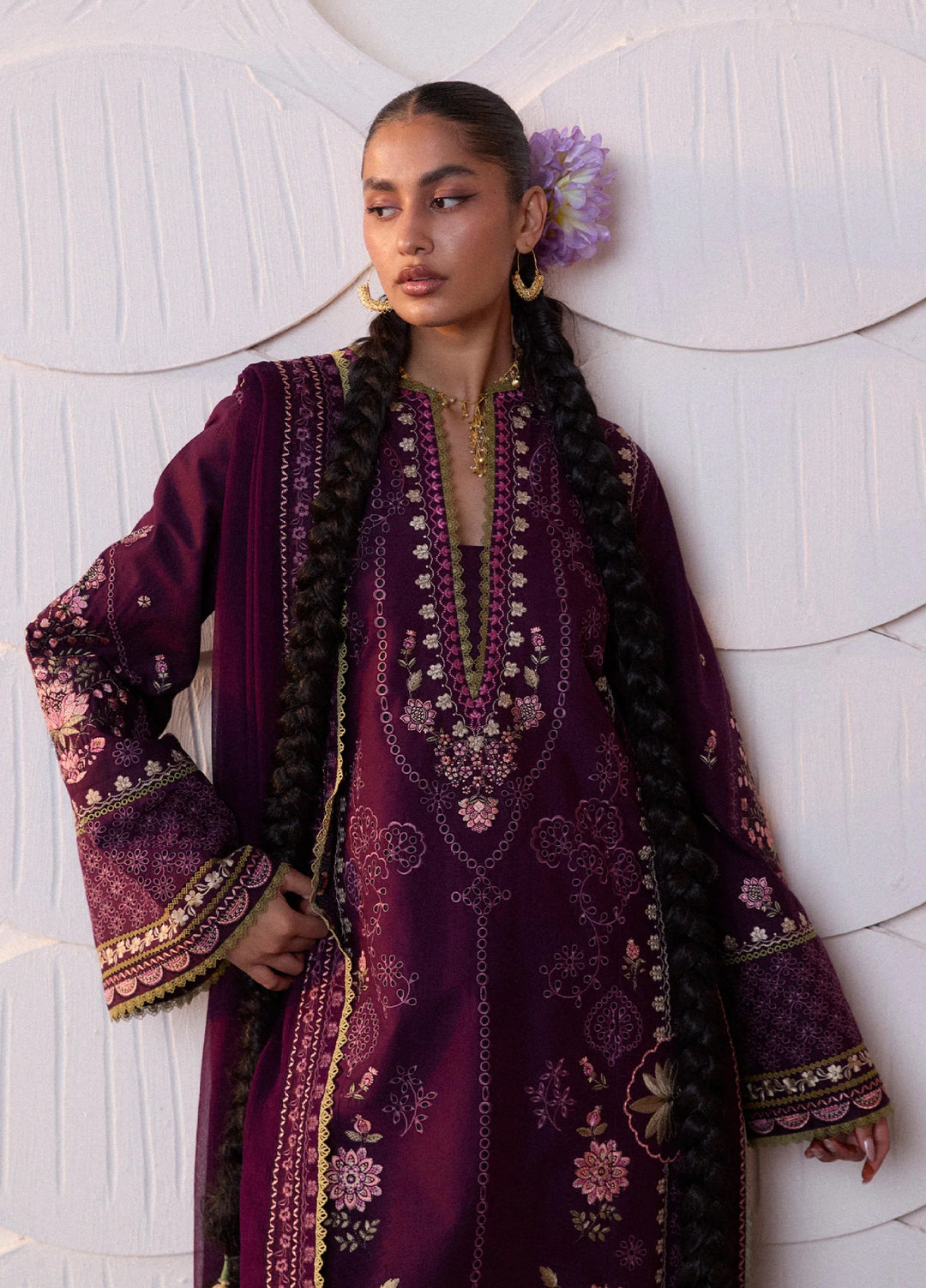 Zan by Hussain Rehar Unstitched Embroidered Lawn 3 Piece Suit HR26UZF Banafsh D-110 - Festive Collection