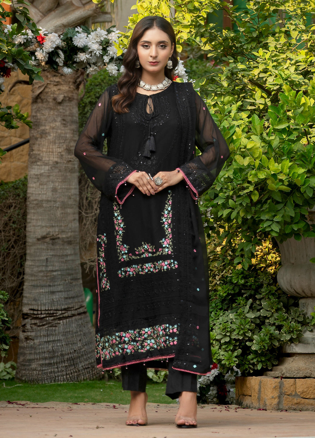 Zenia by Fine Tex Unstitched Royal Embroidered Chiffon Suits 3 Piece FNT25ZC ZC-04 - Festive Collection