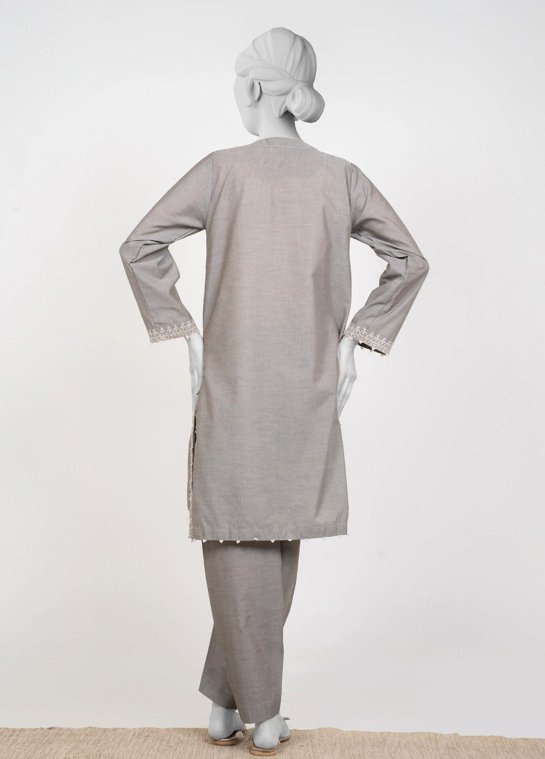 Ayla Studio Women Pret Chambray Solid Embroidered 2-Piece RTW Silver Grey - Winter Collection