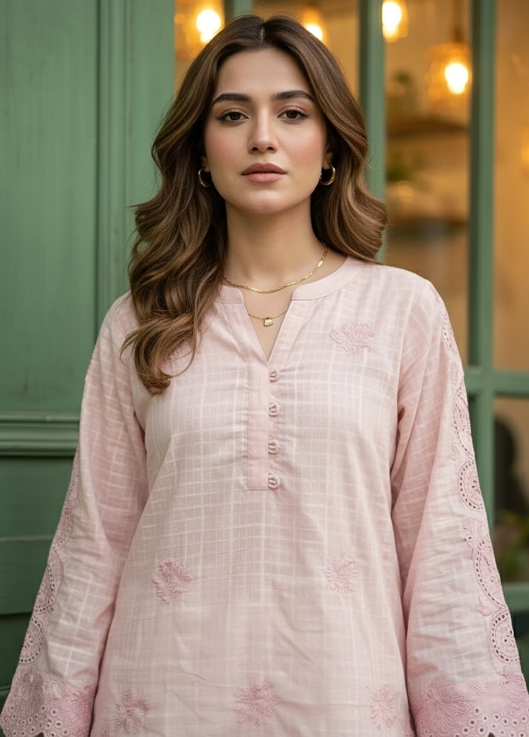 Lakhany Women Pret Embroidered Cambric Shirt Light Pink - Winter Collection