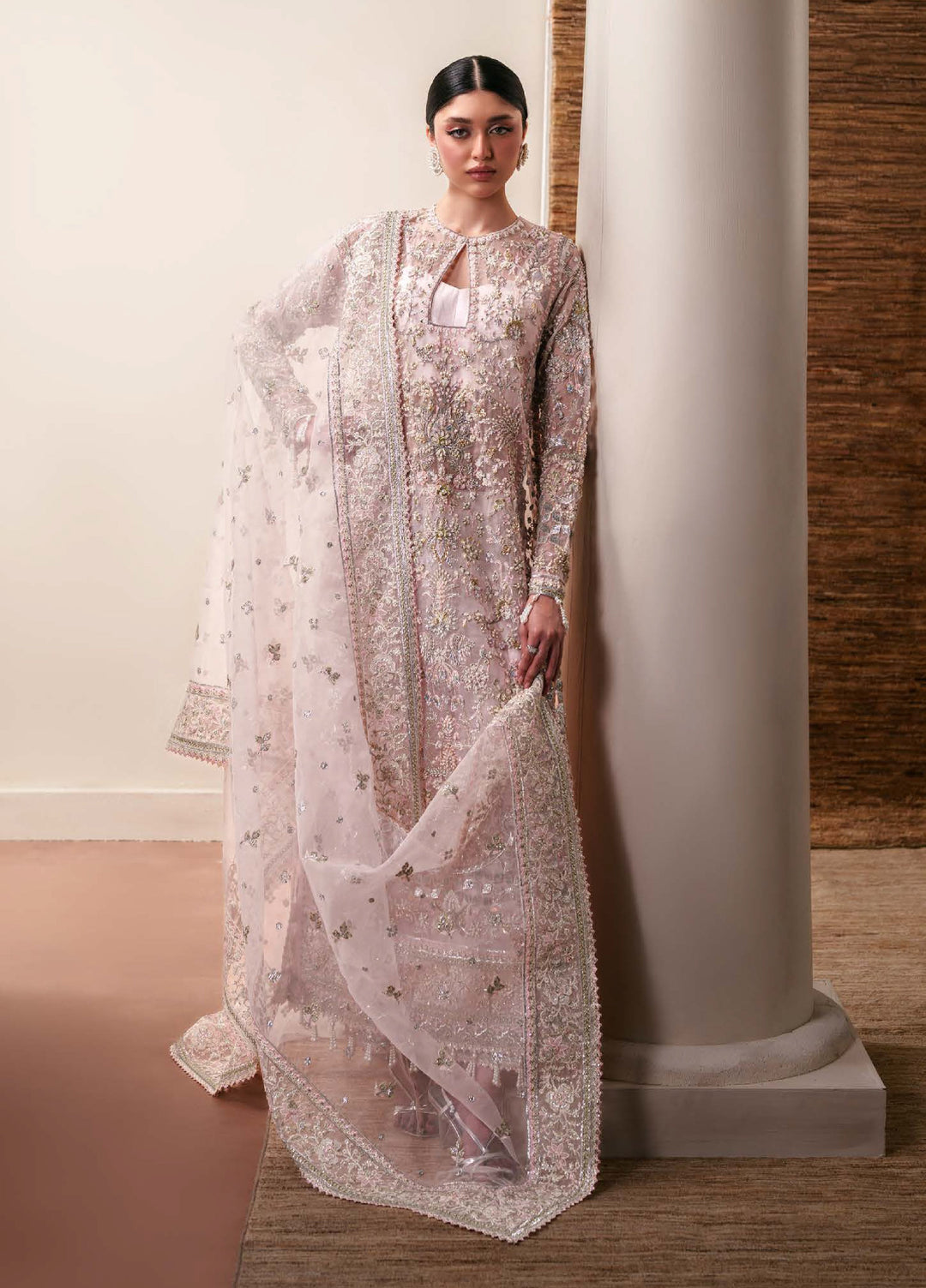 Starlet Jewels by Emaan Adeel Unstitched Embroidered Organza 3 Piece Suit EA26USF Pearl Essence - Festive Collection