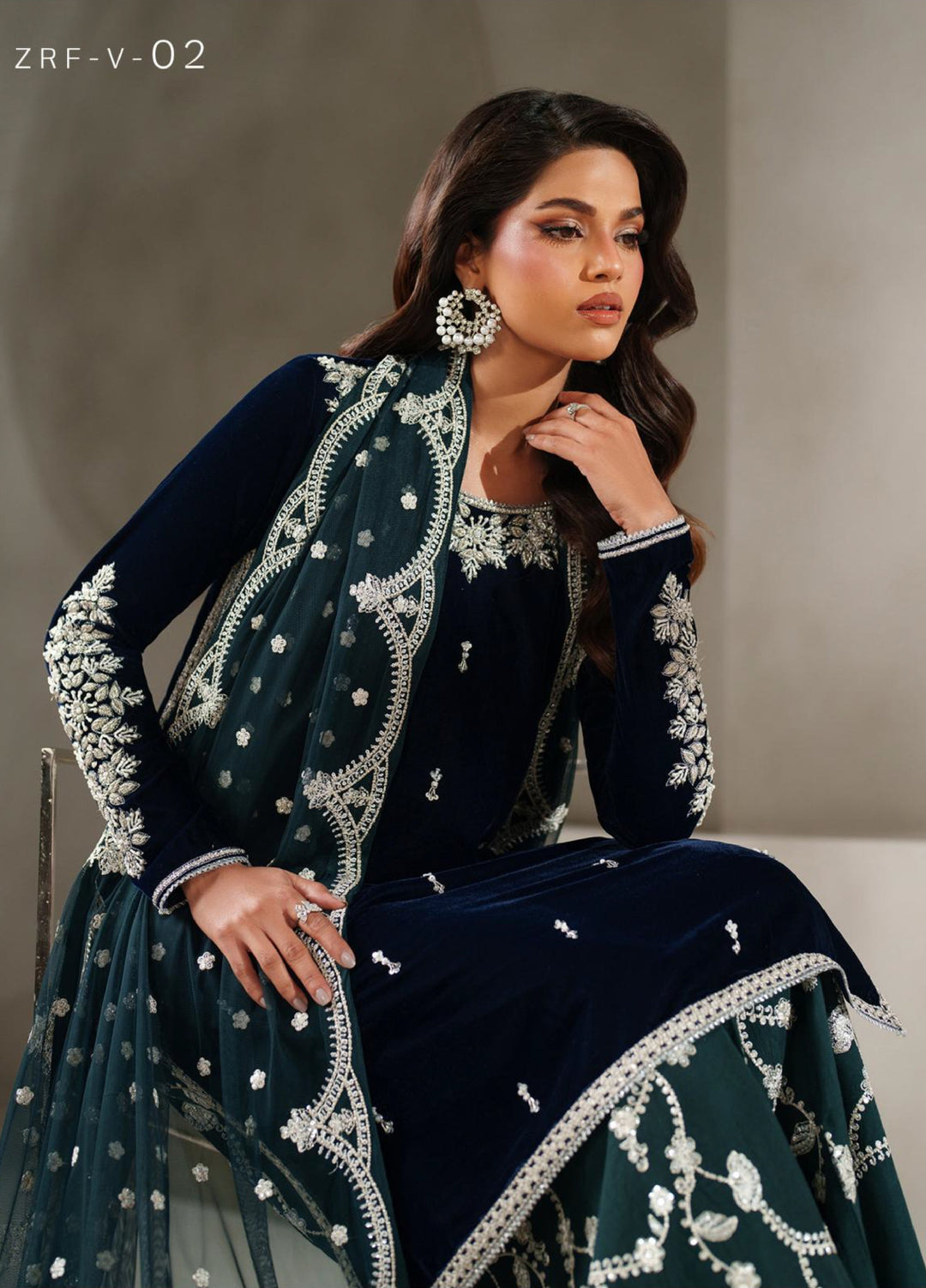 Zarif Exclusive Unstitched Velvet Embroidered Suits 3 Piece ZRF25VE ZRF-V-02 - Festive Collection