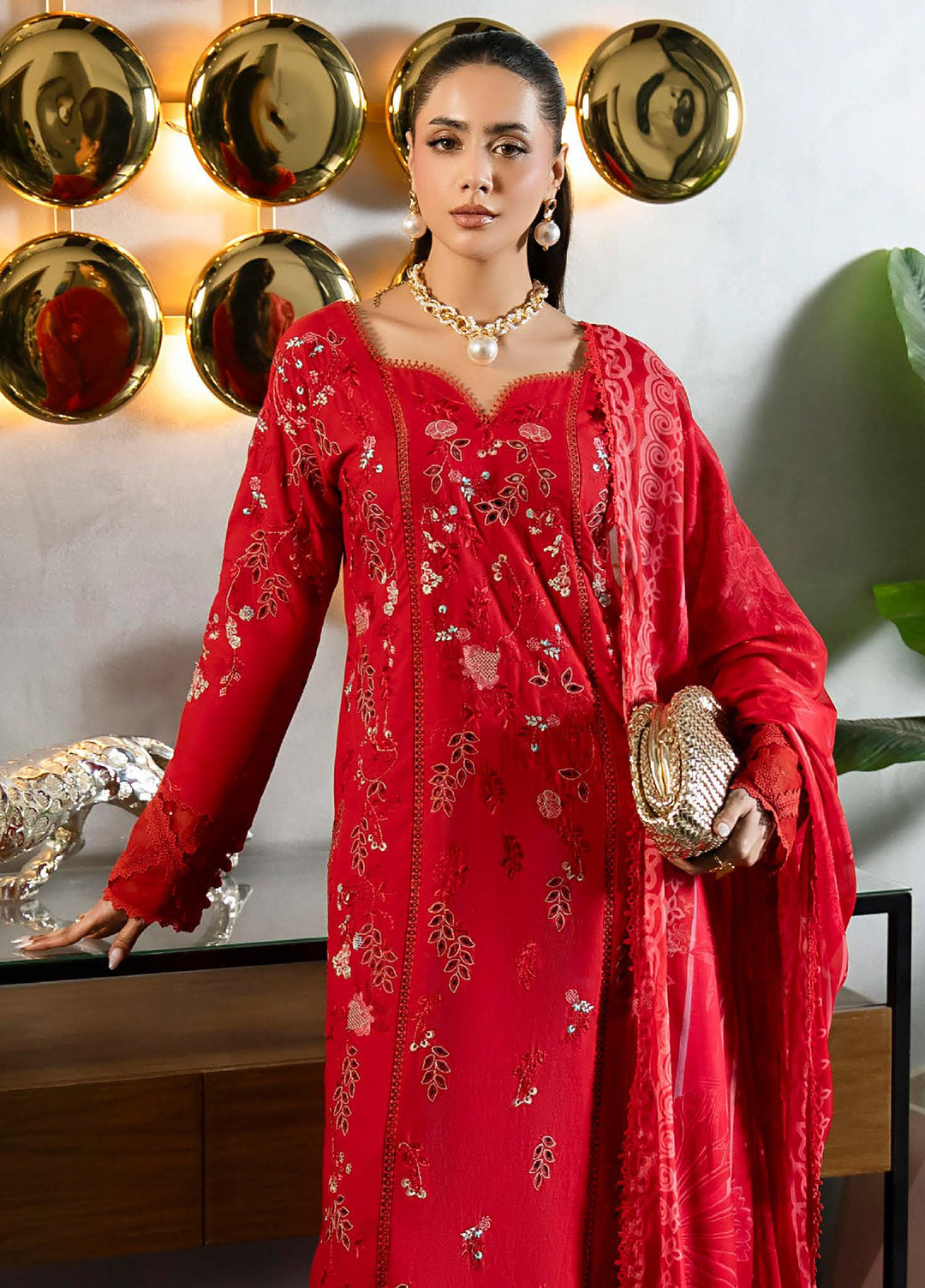 Aylin Unstitched Embroidered Luxury Lawn 3 Piece Suit AYL26UL D10 Crimson Charm - Summer Collection