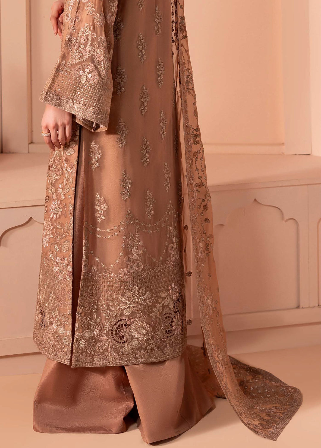 Murawwat by Lavish Premium Unstitched Luxury Chiffon Embroidered 3 peice LV25MC M-03 Rosy Nectar - Formals Collection