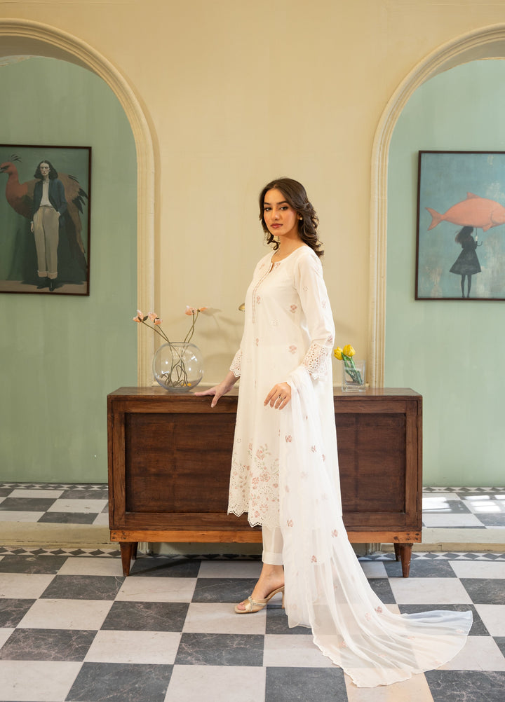 Naaz Couture Women RTW Embroidered Lawn 3 Piece Suit NC26RLC White  - Casual Collection