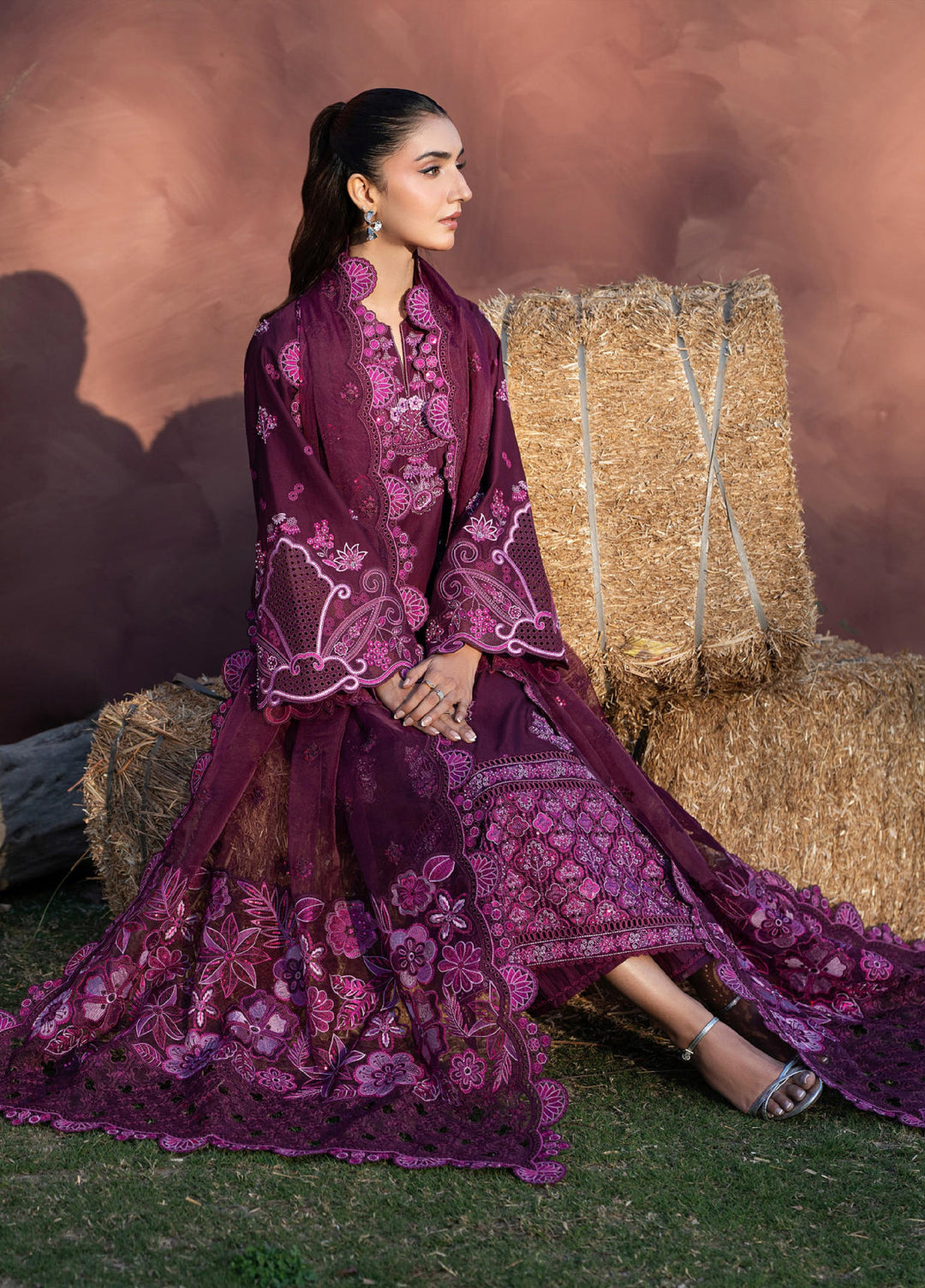 Aura of Flora by Zarizaa Unstitched Embroidered Luxury Lawn 3 Pcs Suit ZZ26UAFL ZA10-3ULE10B-2602 BERRY - Summer