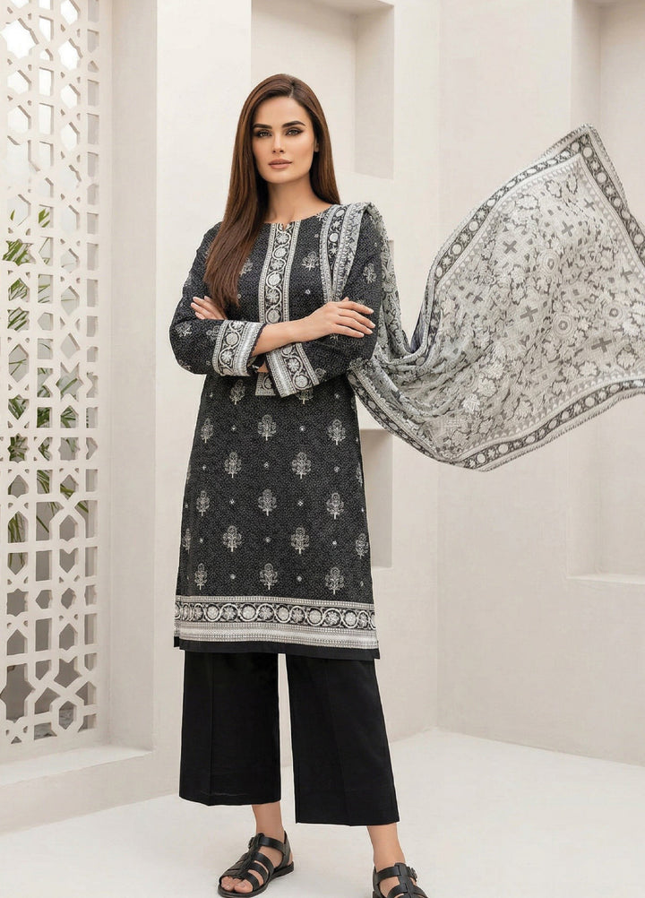 Black N White by Regalia Textiles Unstitched Printed Lawn 3 Piece Suit RG26ULBW D12 - Casual Collection