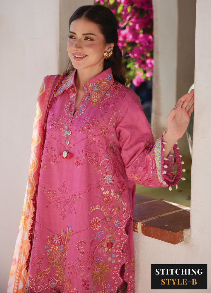 Farah Talib Aziz Unstitched Embroidered Lawn 3 Piece Suit FTA26UL FTA-05 PALMIRA PINK - Summer