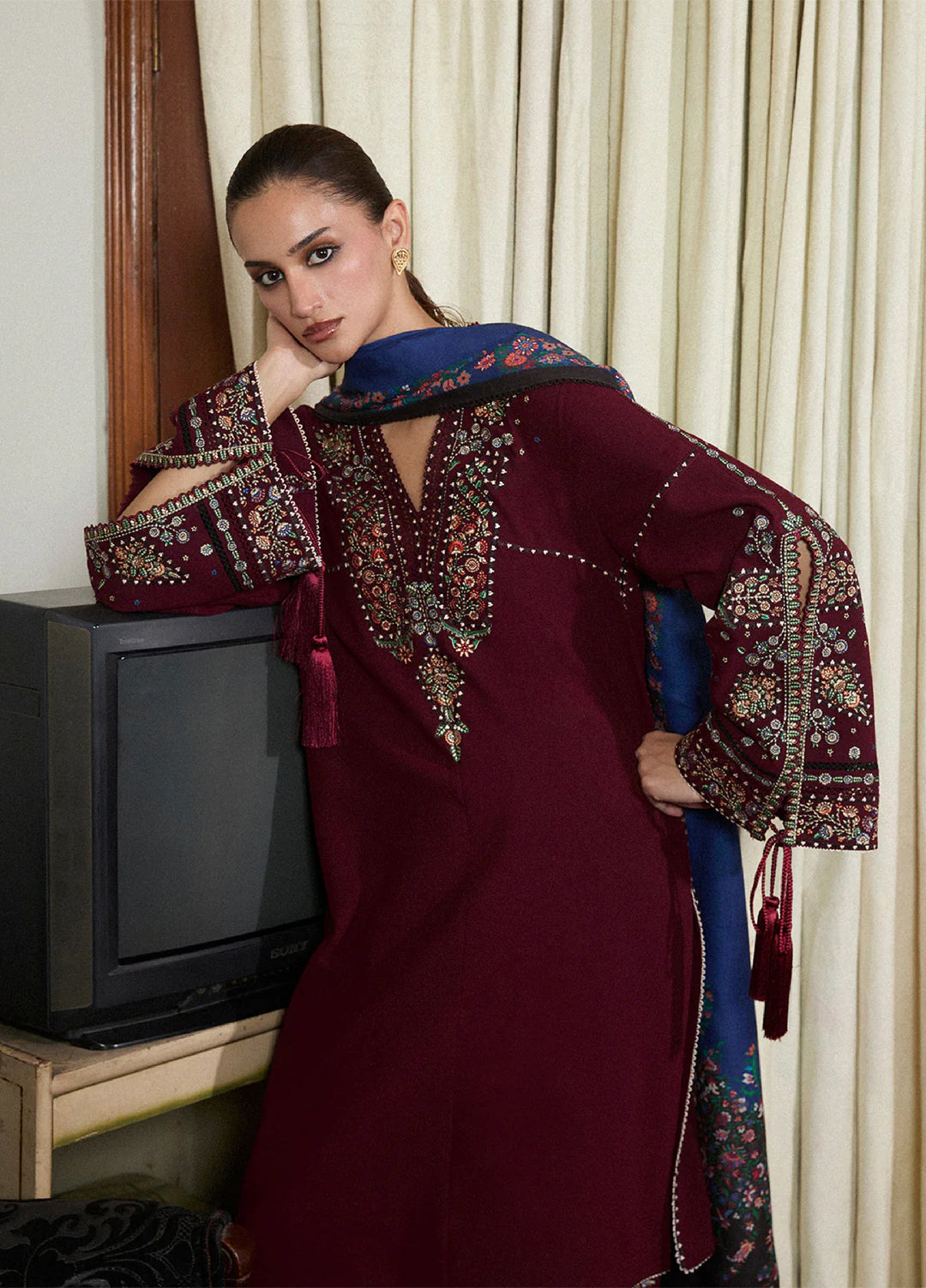 Jugnu by Hussain Rehar Unstitched Karandi Embroidered Suits 3 Piece HR25JW Rami - Winter Collection