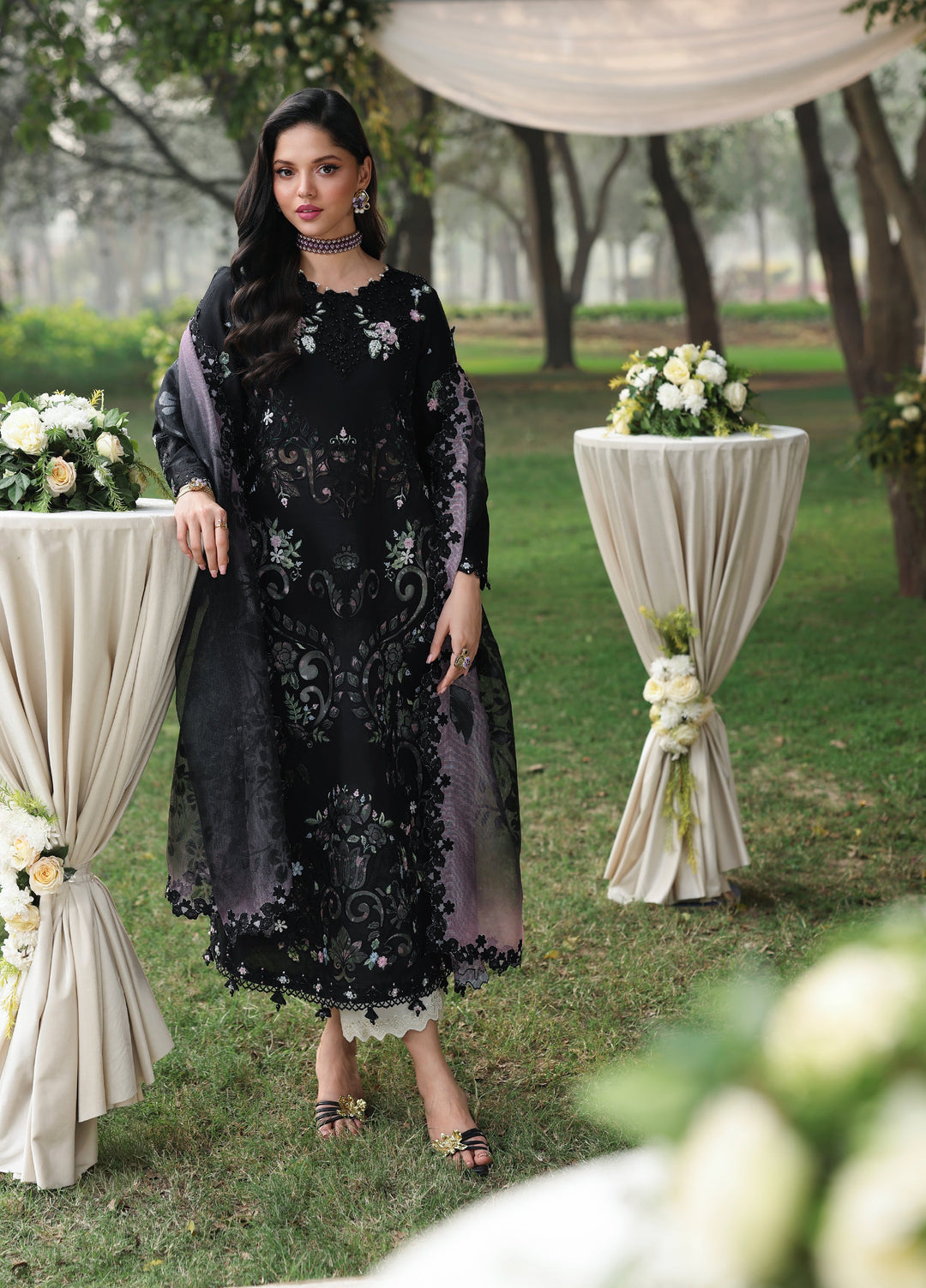 Tales of Petals by Sardinia Unstitched Embroidered Luxury Lawn 3 Pcs Suit SRD26UTP D-10 Midnight Bloom - Festive