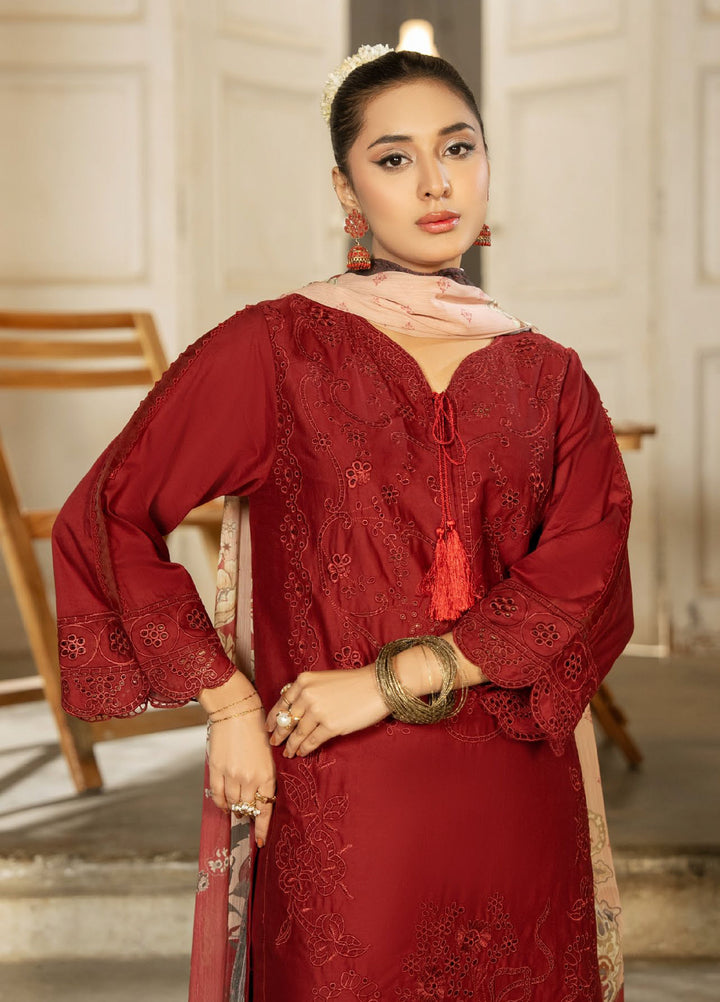 Dhaga Women RTW Embroidered Cotton 3 Piece DHG26PCN Ruby dusk - Eid Collection