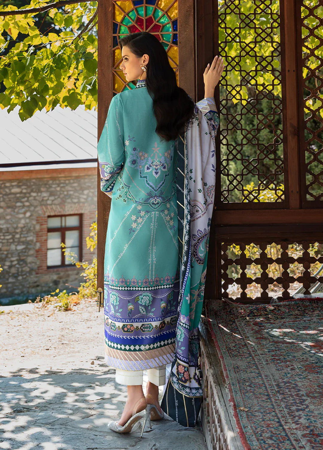 Mushq Hemline Echoes Of Serneity Unstitched Festive Raw Silk Printed 3 Piece MQ25ES D-10 Lunar Dew - Festive Collection