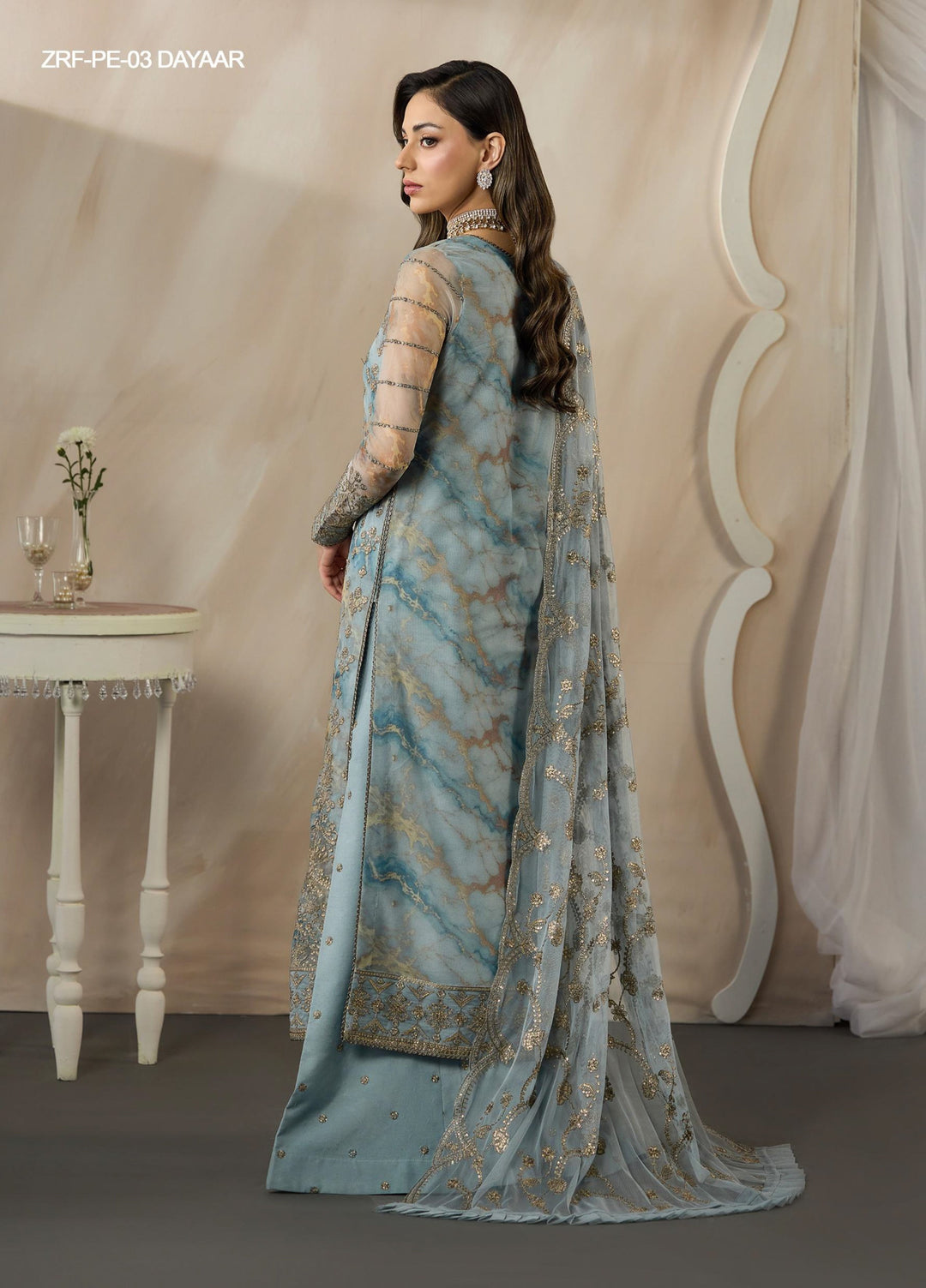 Fasana by Zarif Unstitched Embroidered Net 3 Piece Suit ZR26UF ZRF-PE-03 Dayaar - Festive Collection