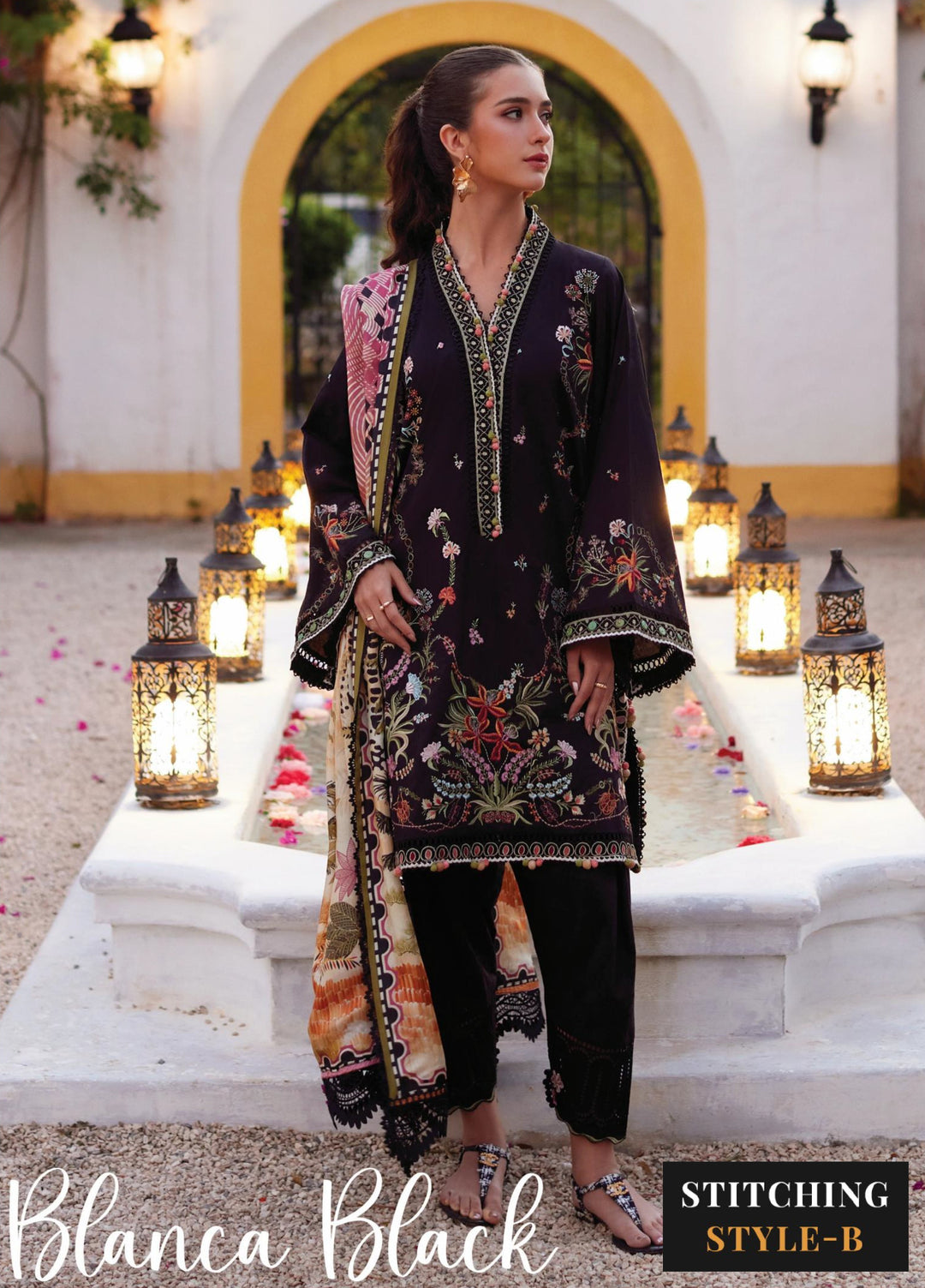 Farah Talib Aziz Unstitched Embroidered Lawn 3 Piece Suit FTA26UL FTA-03 BLANCA BLACK - Summer