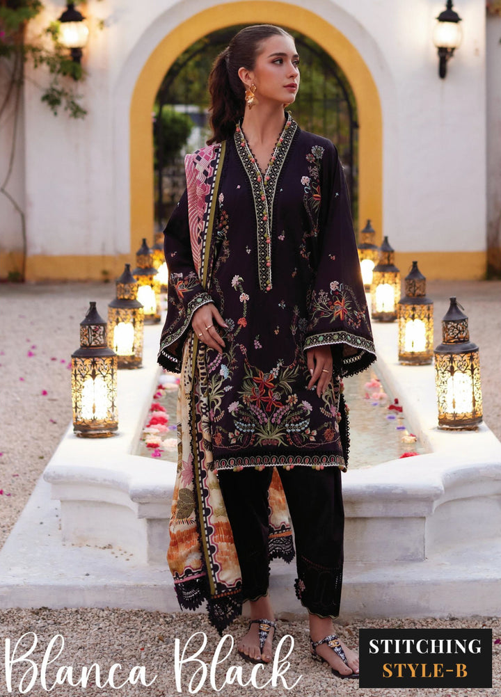 Farah Talib Aziz Unstitched Embroidered Lawn 3 Piece Suit FTA26UL FTA-03 BLANCA BLACK - Summer