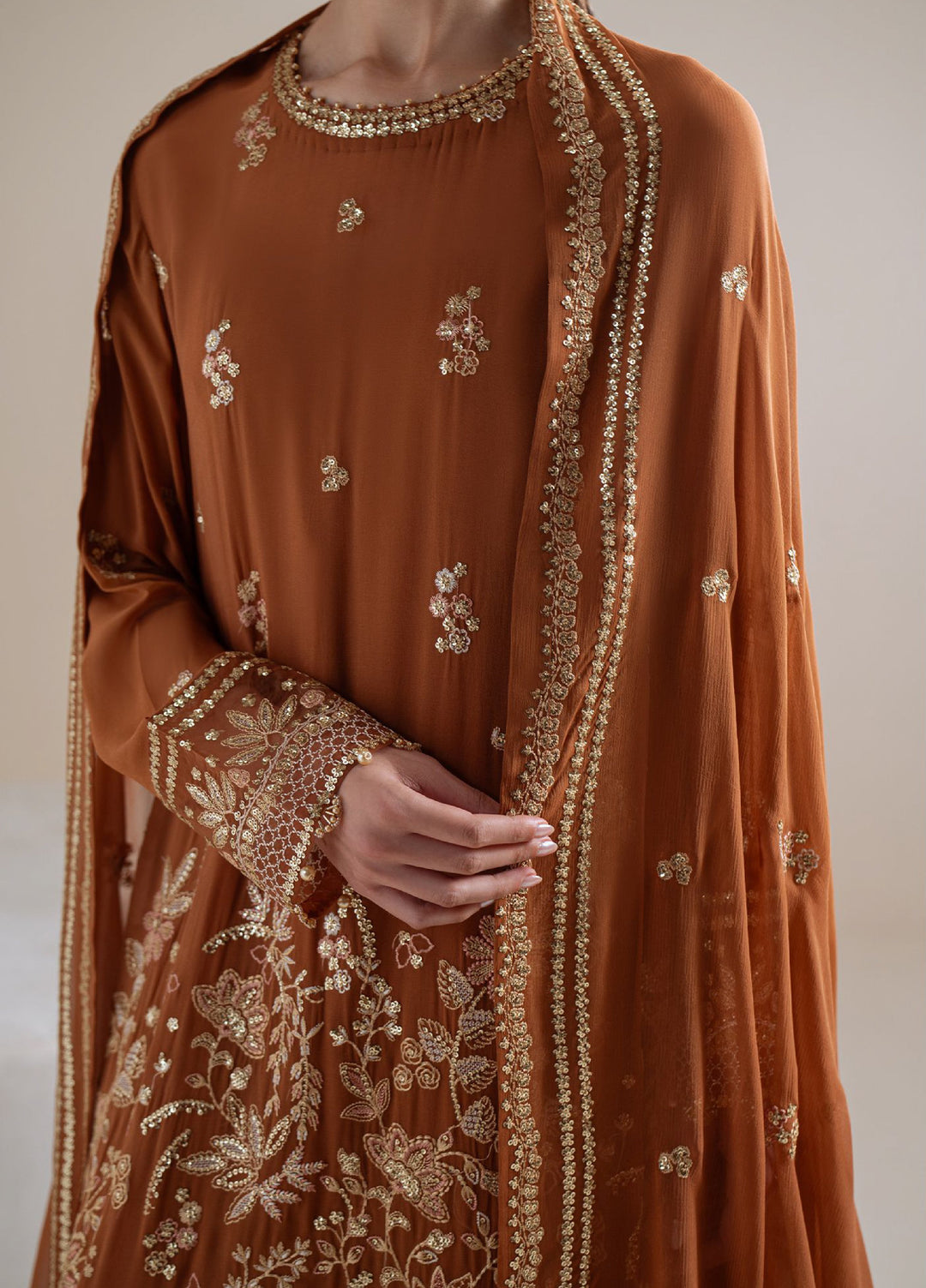 Luxe Atelier by Cross Stitch Unstitched Embroidered Chiffon 3 Piece Suit CS26ULA D-7 Rust Ember - Festive Collection