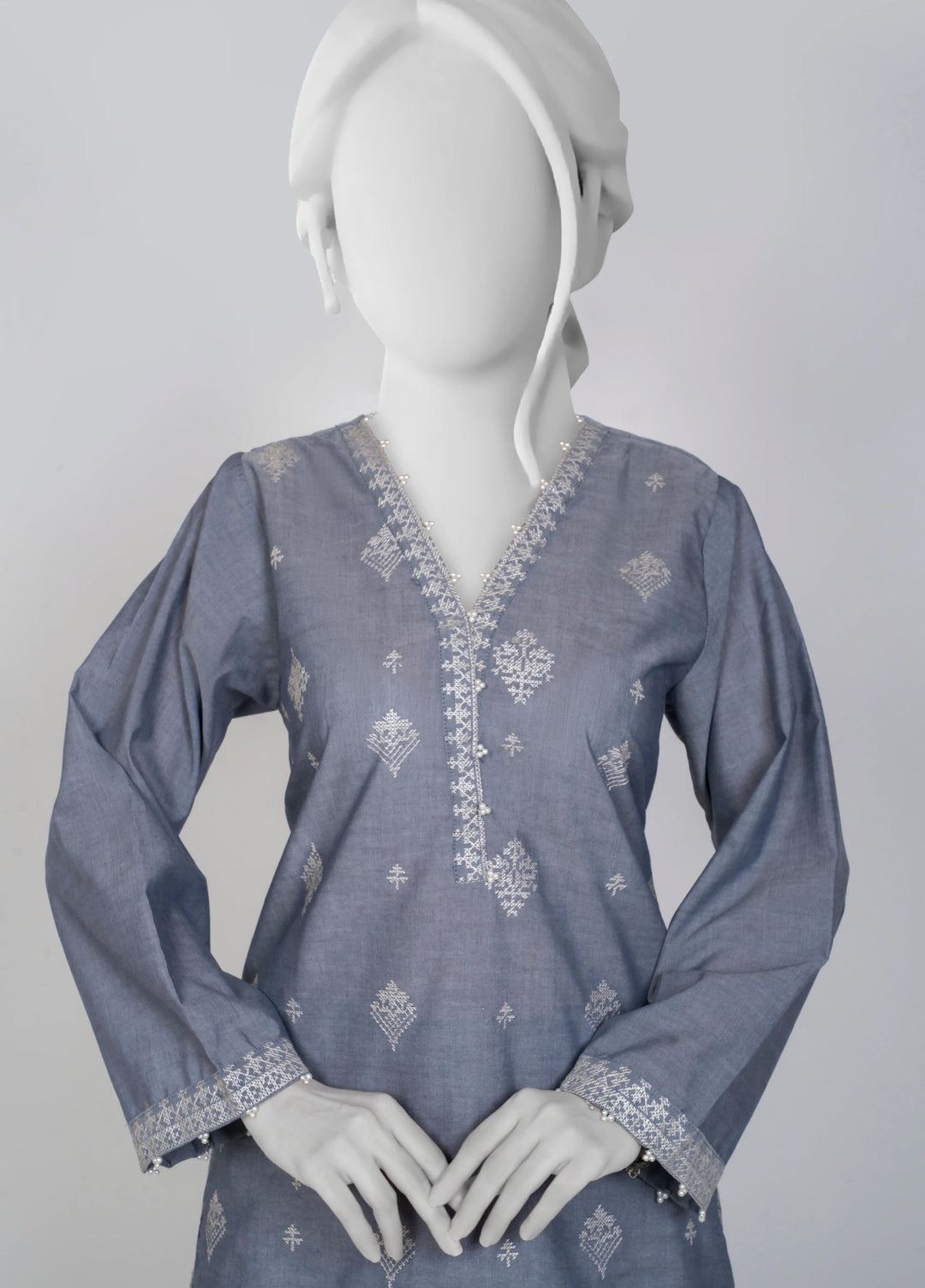 Ayla Studio Women Pret Chambray Solid Embroidered 2-Piece RTW Charcoal - Winter Collection