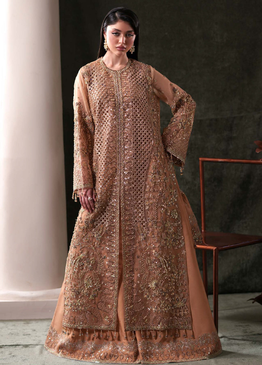 Starlet Jewels by Emaan Adeel Unstitched Embroidered Organza 3 Piece Suit EA26USF Hessonite - Wedding Collection