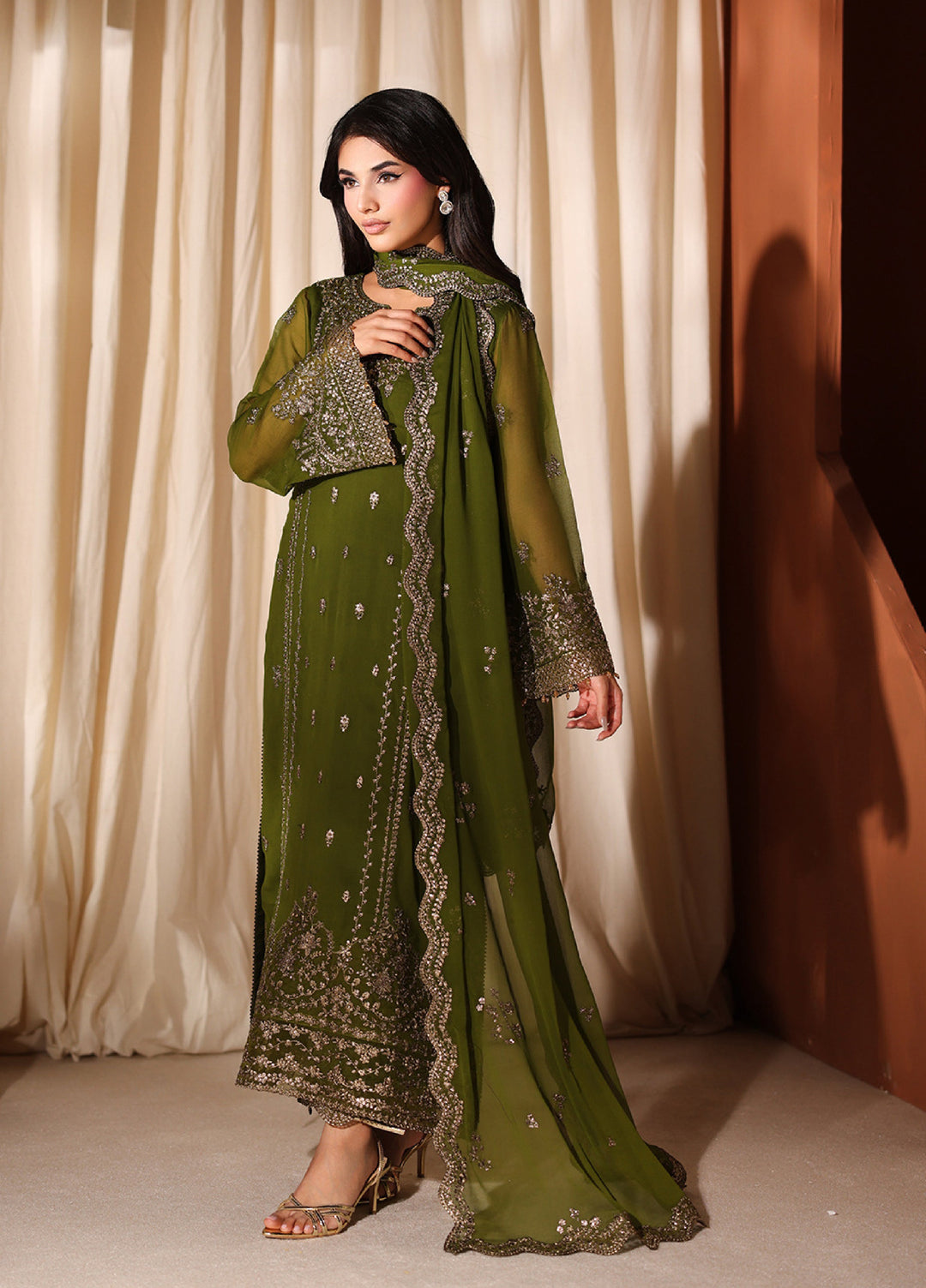 Azure Unstitched Embroidered Chiffon 3 Piece Suit AZ26ULC Imperial Olive - Festive Collection