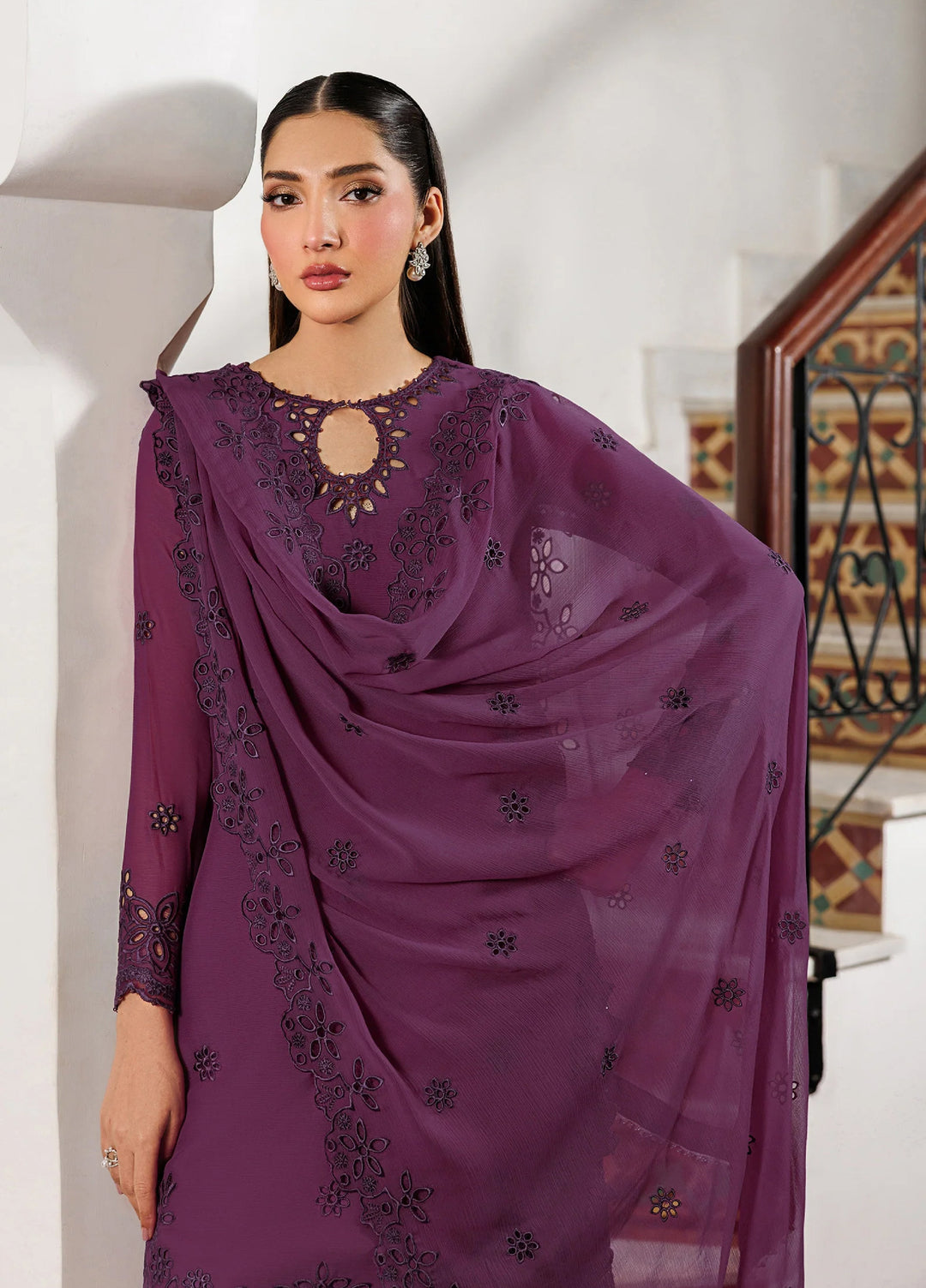 Nourah by Zarif Unstitched Embroidered Chiffon 3 Piece Suit ZR26UCN Nourah ZF/ZQH/WADHAI 08 - Festive Collection