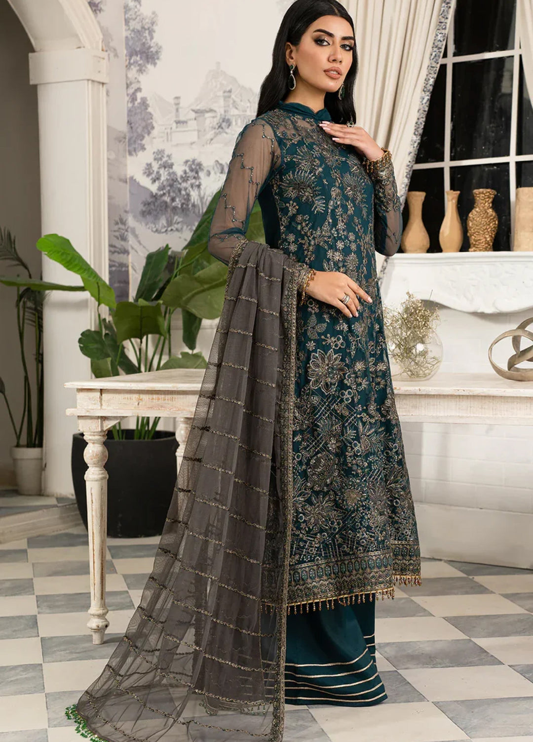Zarif Women Unstitched Embroidered Net 3 Piece Suit ZR26UFC ZAF 04 GURIYA - Festive Collection