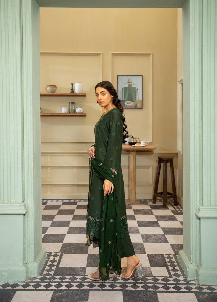 Naaz Couture Women RTW Embroidered Lawn 3 Piece Suit NC26RLC Bottle Green - Casual Collection
