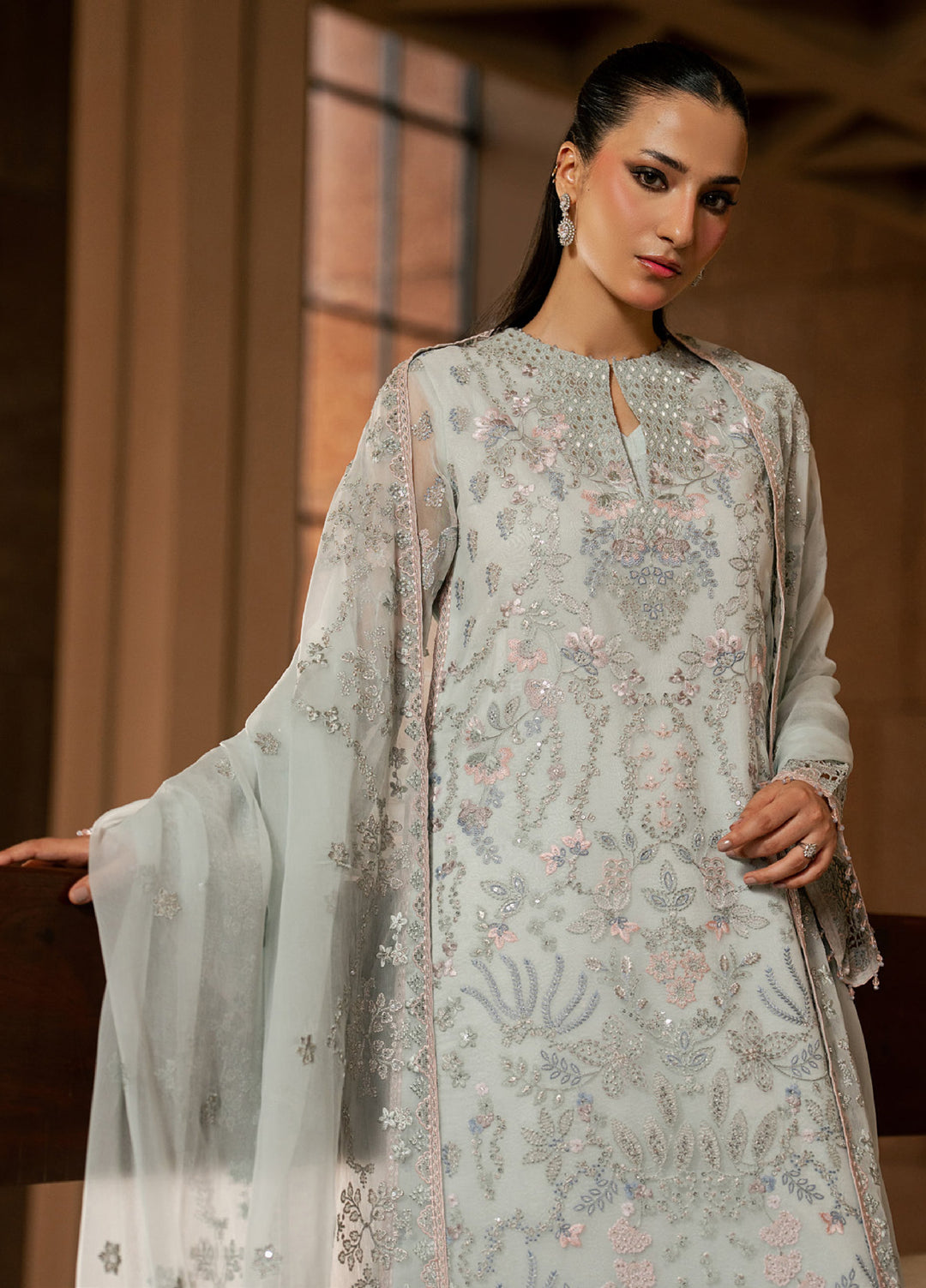Lazawal by Lavish Premium Unstitched Embroidered Chiffon 3 Piece Suit LVP26UCL Mint Mirage - Festive Collection