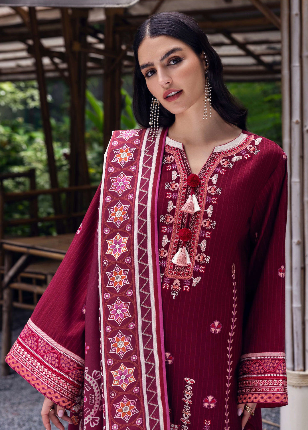 Symphony Hemline by Mushq Unstitched Karandi Embroidered 3 Piece MU25SK Emerald Glimmer - Winter Collection