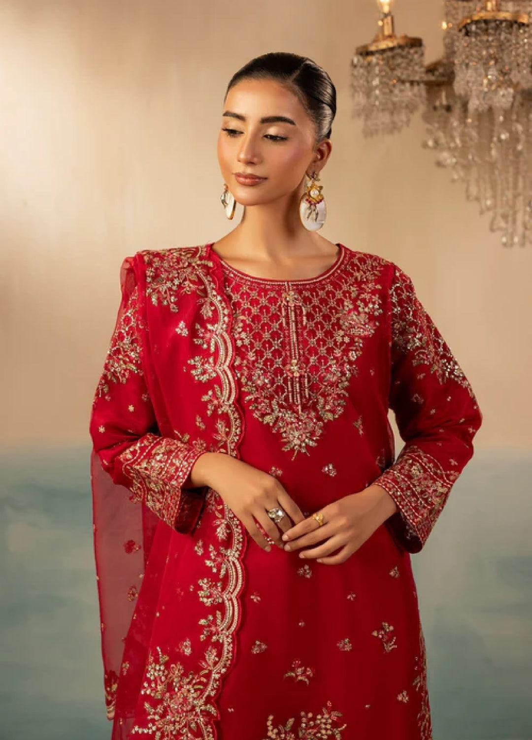 Signature by Diara Couture Pret Luxury Embroidered 3 Piece Raw Silk Jugnu-Df-44-Hot Pink - Formals Collection