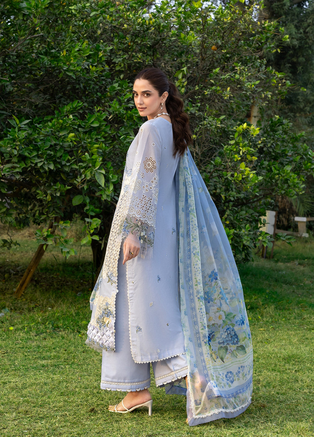 Elaf Premium Unstitched Embroidered Luxury Lawn 3 Piece Suit EL26UPL ELY-12 SKY BLISS - Summer Collection