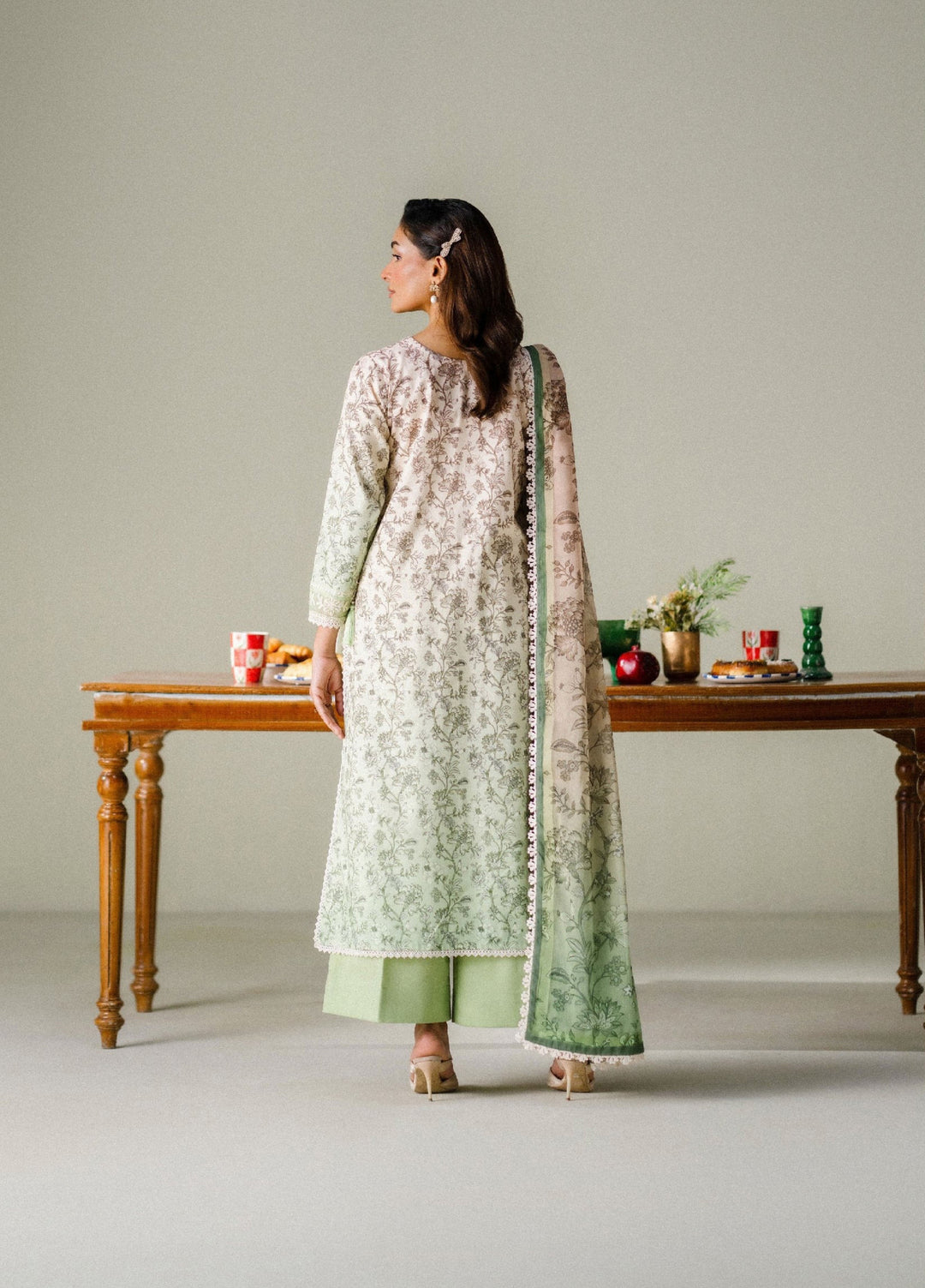 FNF Prints by Faiza Faisal Unstitched Printed Lawn 3 Piece Suit FF26UF D-1 Sage Whisper - Summer Collection