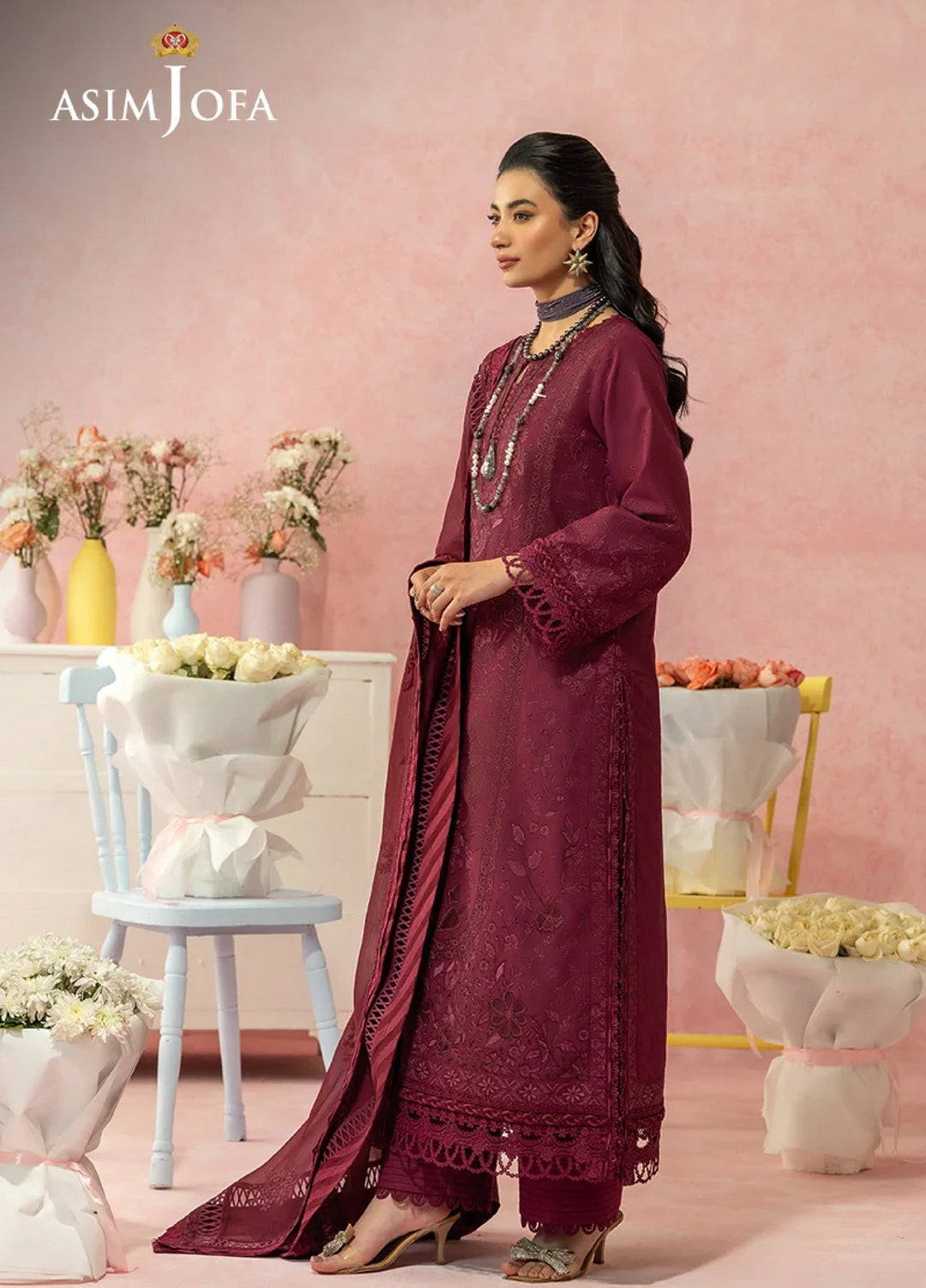 Asim Jofa Unstitched Embroidered Luxury Lawn 3 Piece Suit AJ26ULL AJULW-12 - Festive Collection