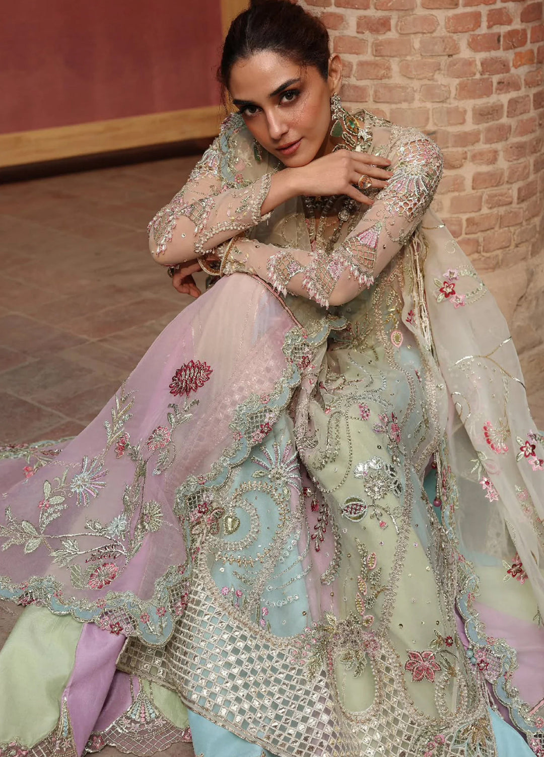 Crimson Unstitched Embroidered Chiffon 3 Piece Suit CR26UW D-7 Rangoli Ivory - Festive Collection