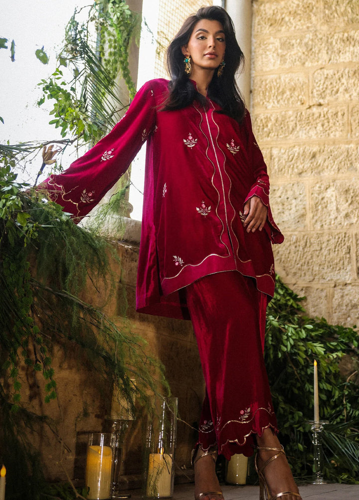 Elayra by Sahar Pret Velvet 2 Piece Embroidered Crimson Majesty - Festive Collection