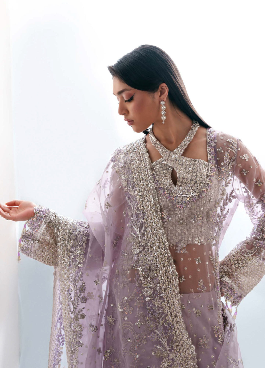 Starlet Jewels by Emaan Adeel Unstitched Embroidered Organza 3 Piece Suit EA26USF Lapis - Wedding Collection