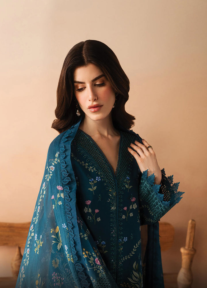 Haze A Prints by Afrozeh Unstitched Embroidered Lawn 3 Piece Suit AF26UAP FWU-105 Luem Teal - Summer Collection
