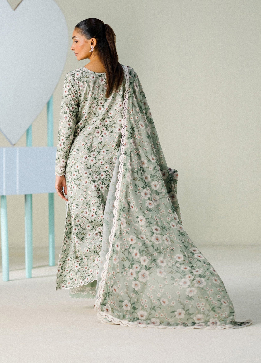 FNF Prints by Faiza Faisal Unstitched Embroidered Lawn 3 Piece Suit FF26UF D-6 Mint Muse - Summer Collection