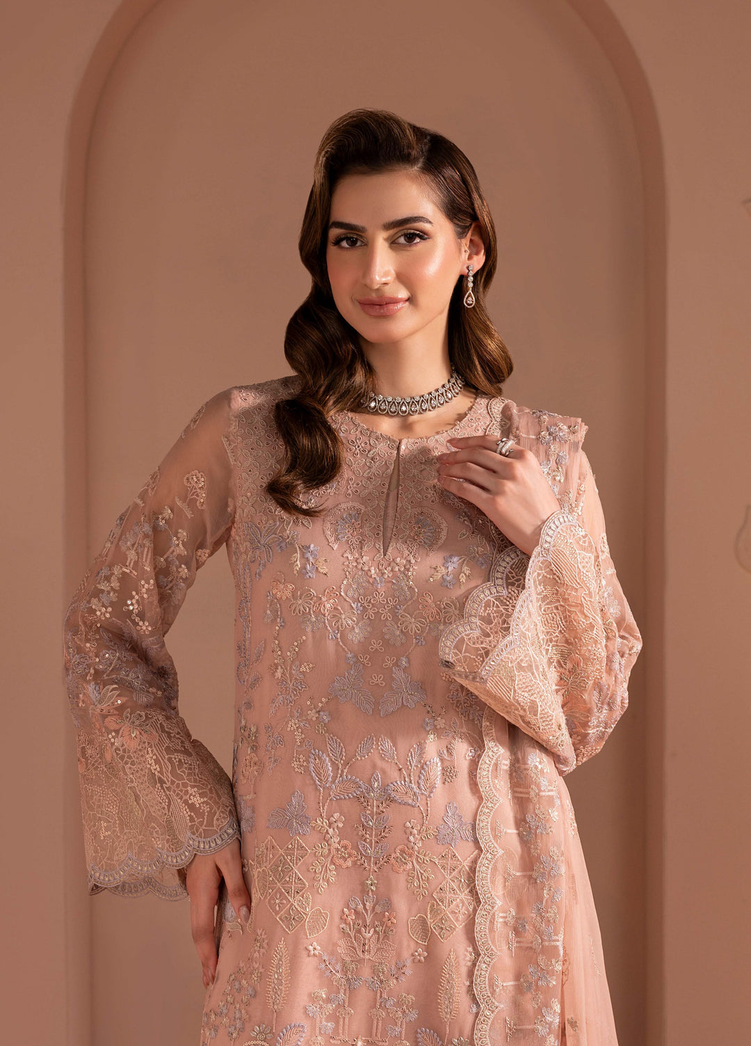 Murawwat by Lavish Premium Unstitched Luxury Chiffon Embroidered 3 peice LV25MC M-07 Blush Petal - Formals Collection