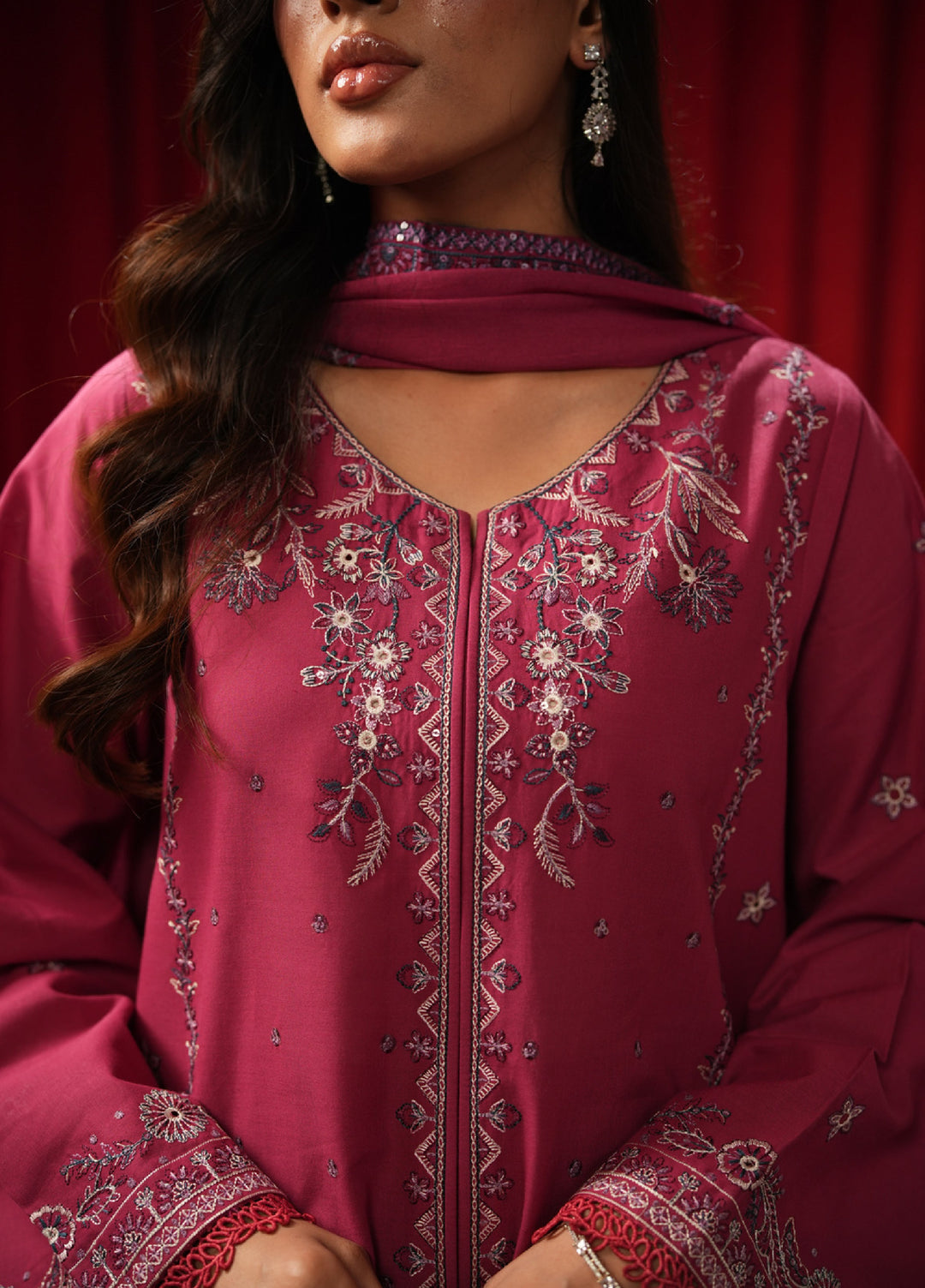Freesia by Zouj Unstitched Embroidered Cotton 3 Piece Suit ZJ26UFC MAGENTA MAJESTY ZCS-00021 - Festive Collection