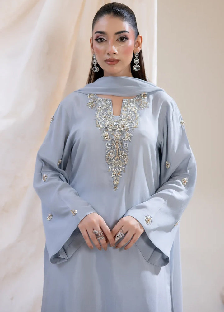Alee Malic RTW Hand Work Raw Silk 3 Piece Suit Slate - Wedding Collection