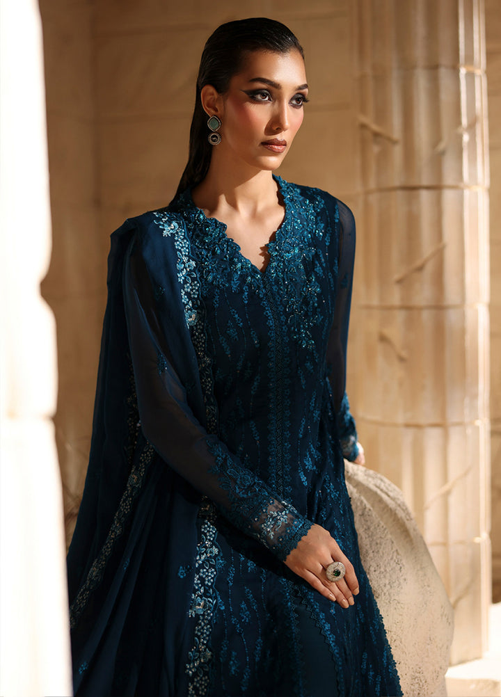 Luxe by Azure Unstitched Chiffon Embroidered Suits 3 Piece AZ25LF Celeste - Festive Collection