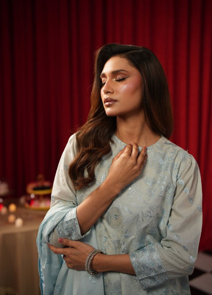 Freesia by Zouj Unstitched Embroidered Cotton 3 Piece Suit ZJ26UFC CRESENT BLUE ZCS-00016 - Festive Collection