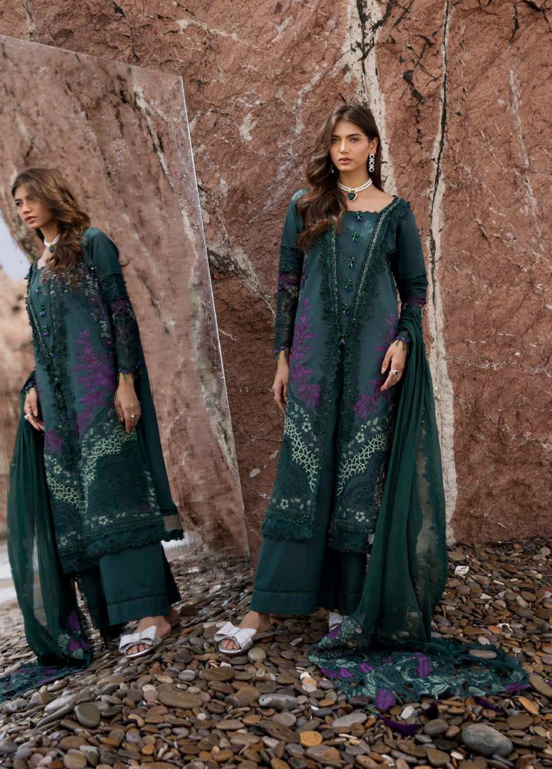 Mahiymaan by Al Zohaib Unstitched Embroidered Luxury Lawn 3 Piece Suit AZ26UM D-9 - Festive Collection