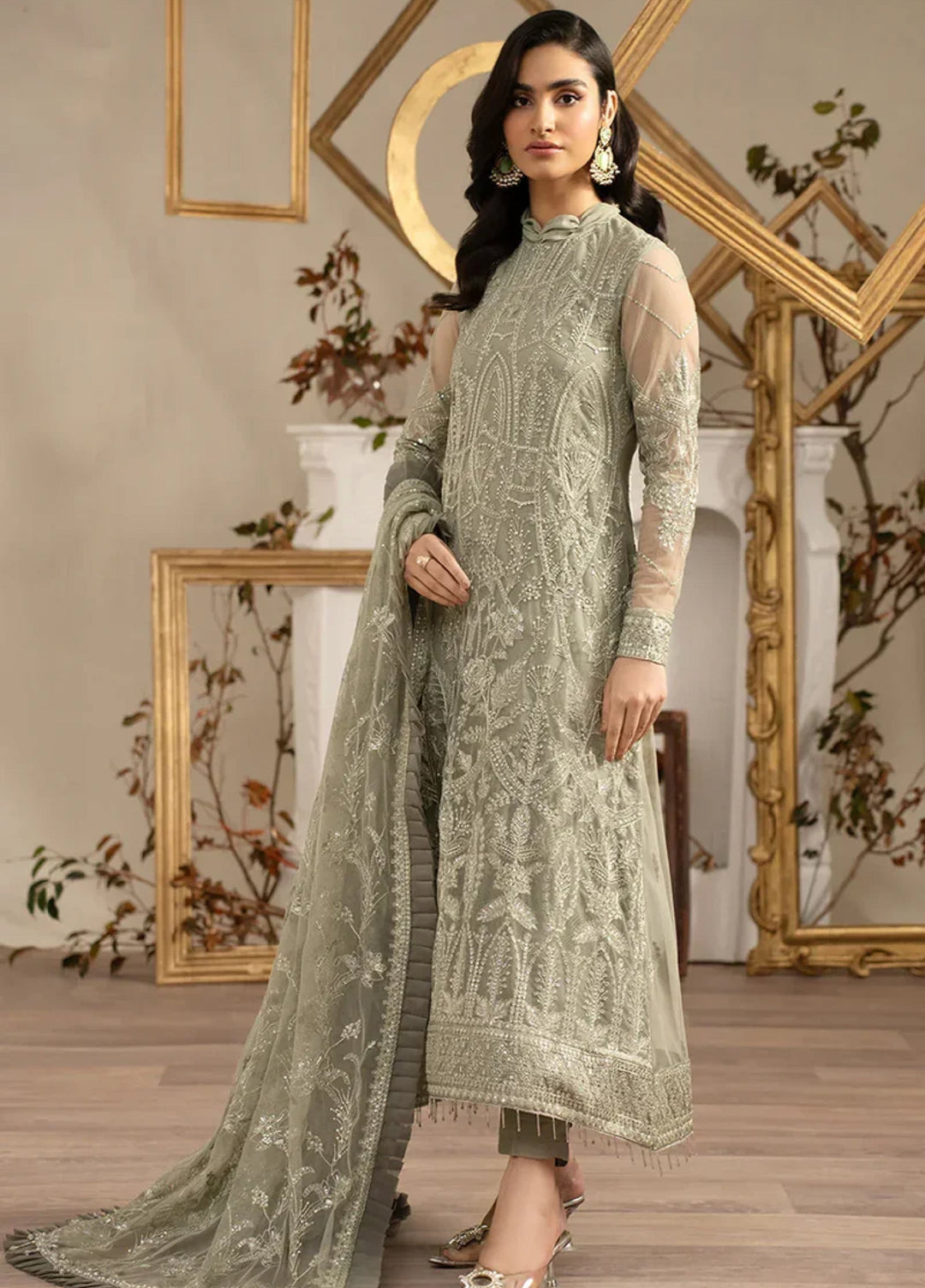 Zarif Women Unstitched Embroidered Net 3 Piece Suit ZR26UFC ZRN 05 PEARLY - Festive Collection