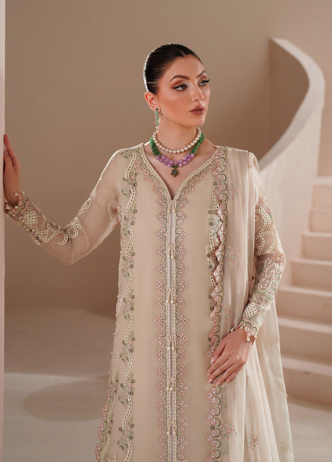Threads by Alizeh Fashion Unstitched Embroidered Chiffon 3 Piece Suit AF26UTC D-1 Niora - Festive Collection