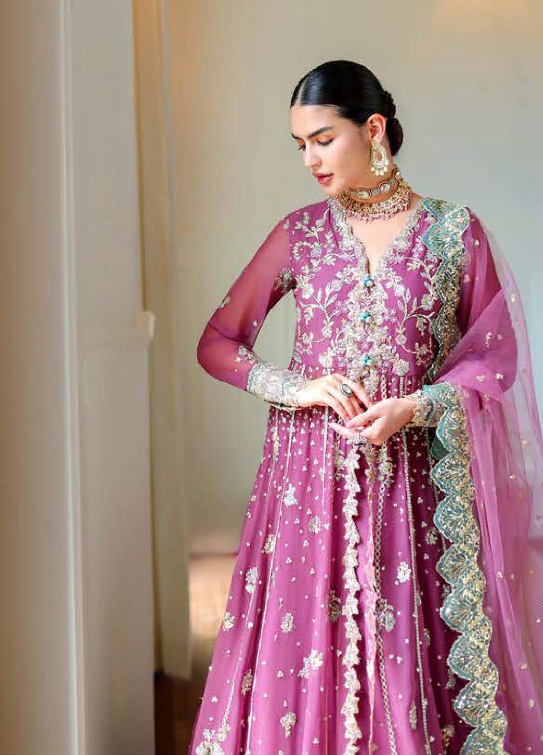 Whispers of Grace by Roheenaz Unstitched Embroidered Chiffon 3 Piece Suit RN26UWG Alessia RUNCH260201 - Wedding Collection