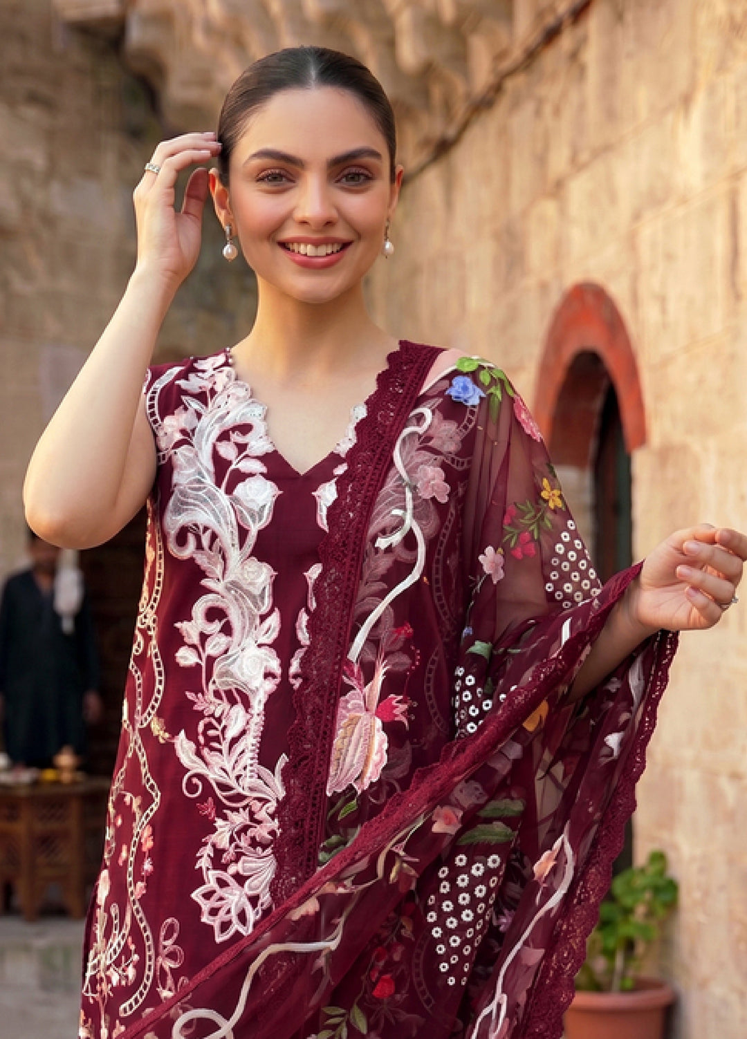 Asifa and Nabeel Unstitched Embroidered Lawn 3 Piece Suit AN26ULE Ruby Dusk VSL 26-03 - Eid Collection